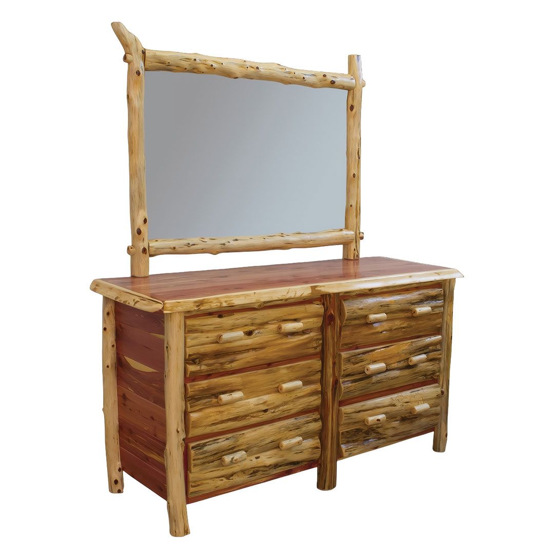 RUST VALLEY RED CEDAR LOG 6 DRAWER DRESSER