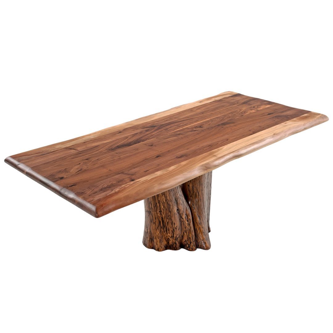 Rustic Live Edge Dining Table with Stump Base