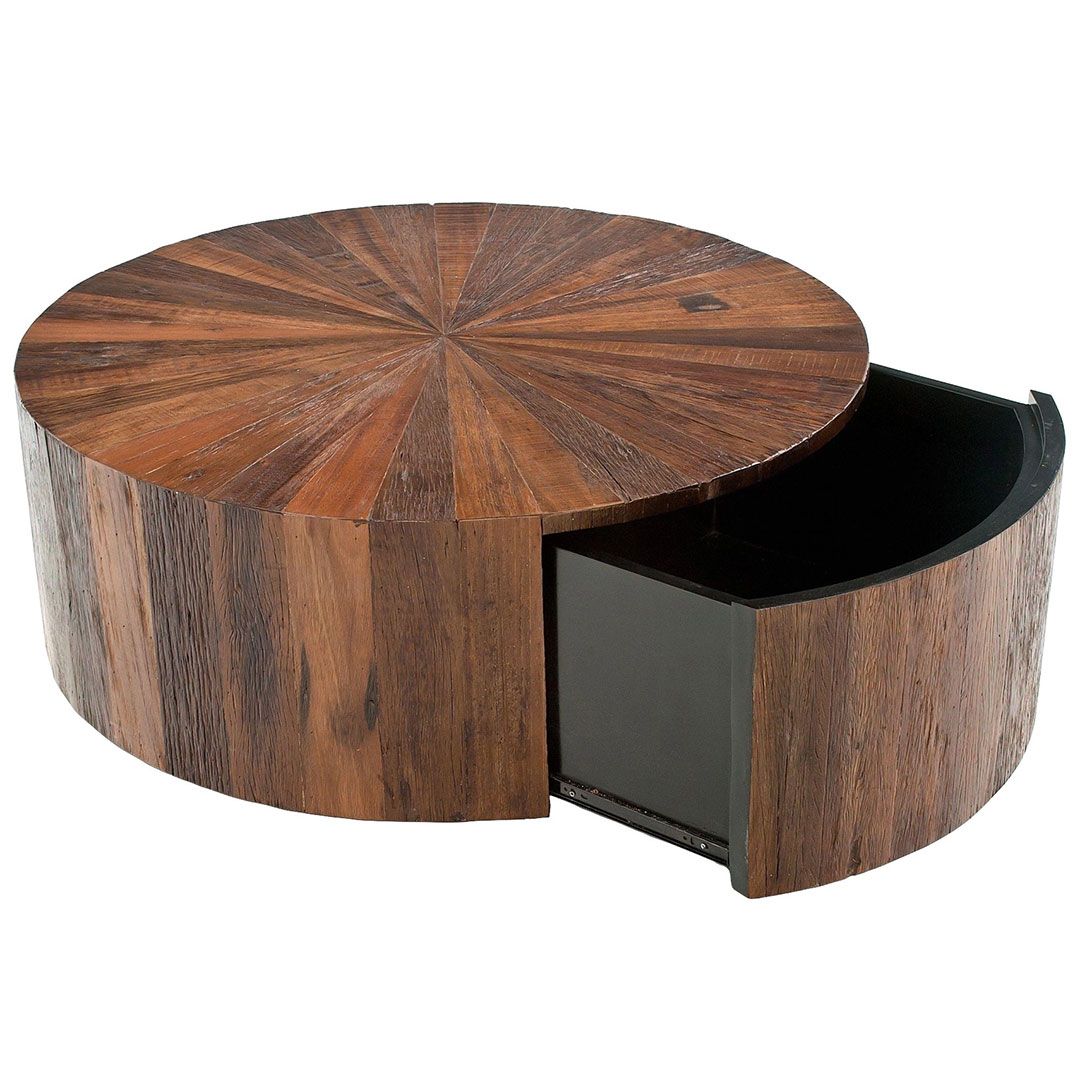Round Rustic Chic Coffee Table with Drawer, image size:1080x1081