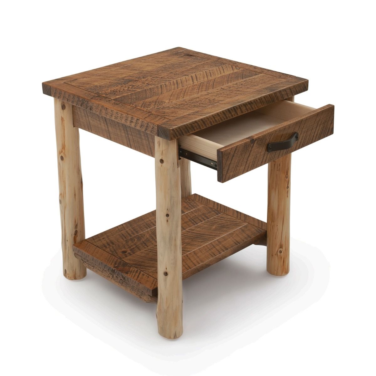 RUSTIC CEDAR POST 1 DRAWER OPEN SHELF NIGHTSTAND