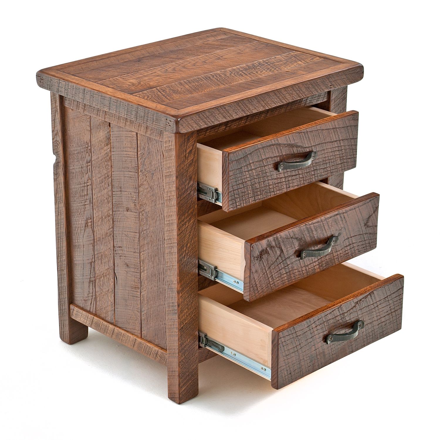 OAK MEADOWS 3 DRAWER RECLAIMED BARN WOOD NIGHTSTAND