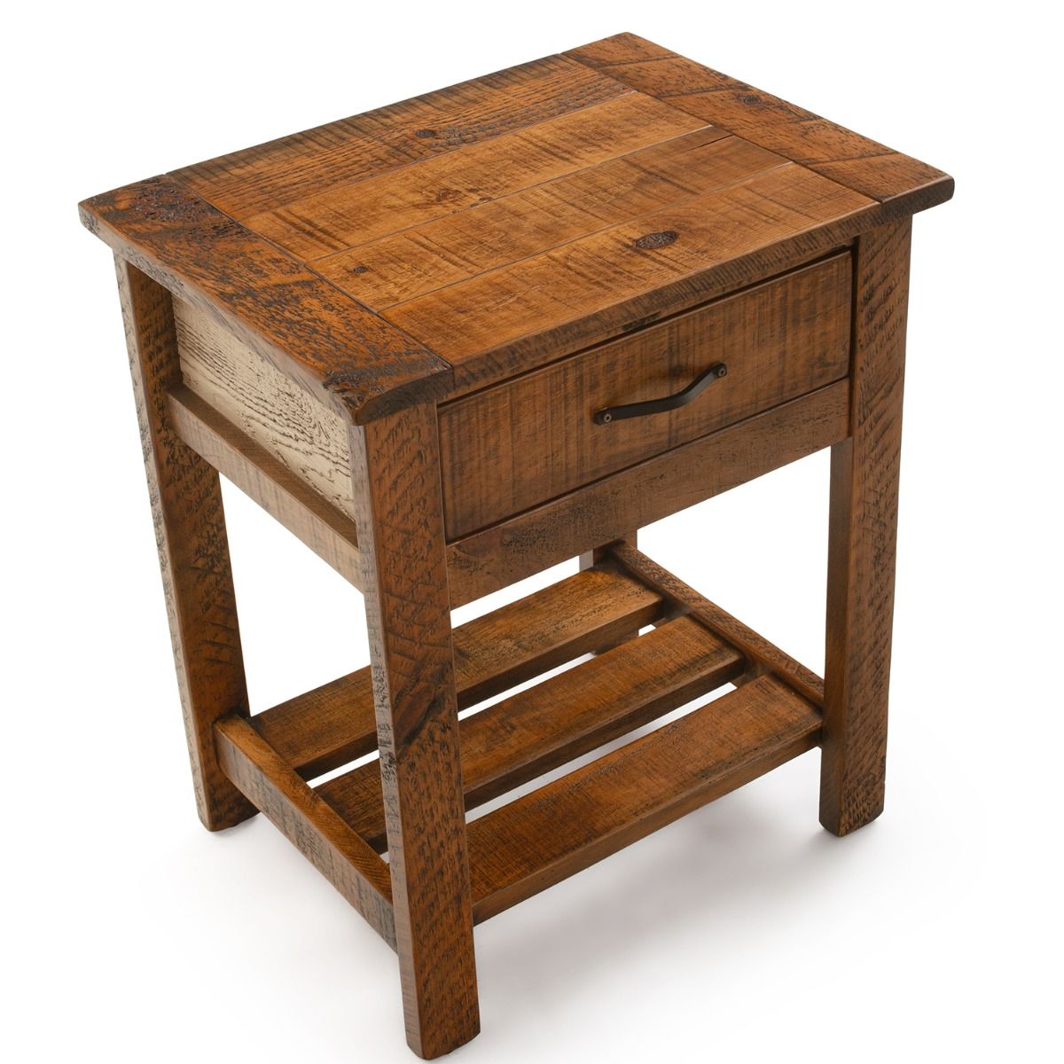 RUSTIC WHITEWASH RANCHERO 1 DRAWER BARNWOOD NIGHTSTAND