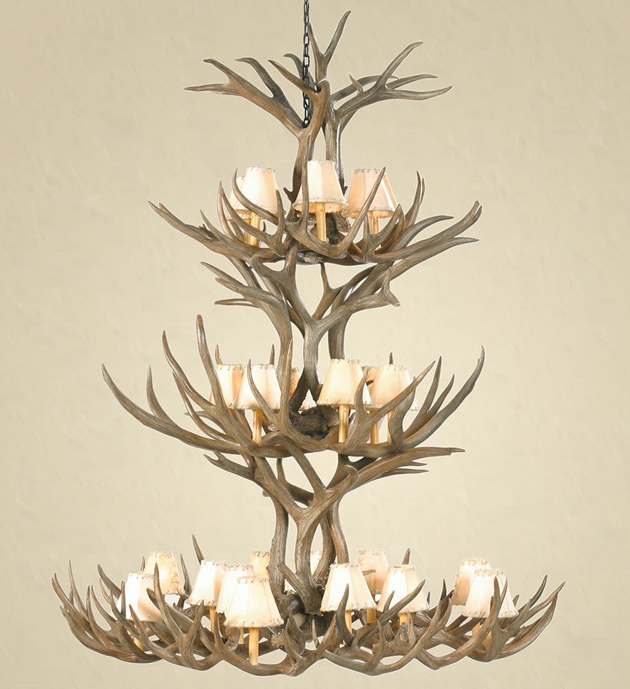 20 Light 3-Tiered Mule Deer Antler Chandelier - Woodland Creek Furniture, image size:915x1000