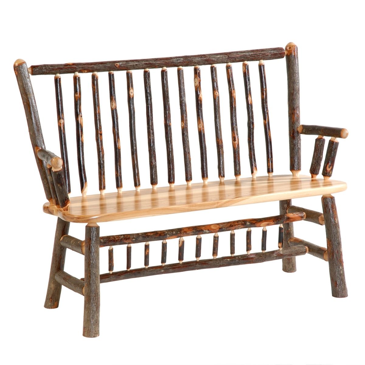 Rustic Hickory Log Bench with Back