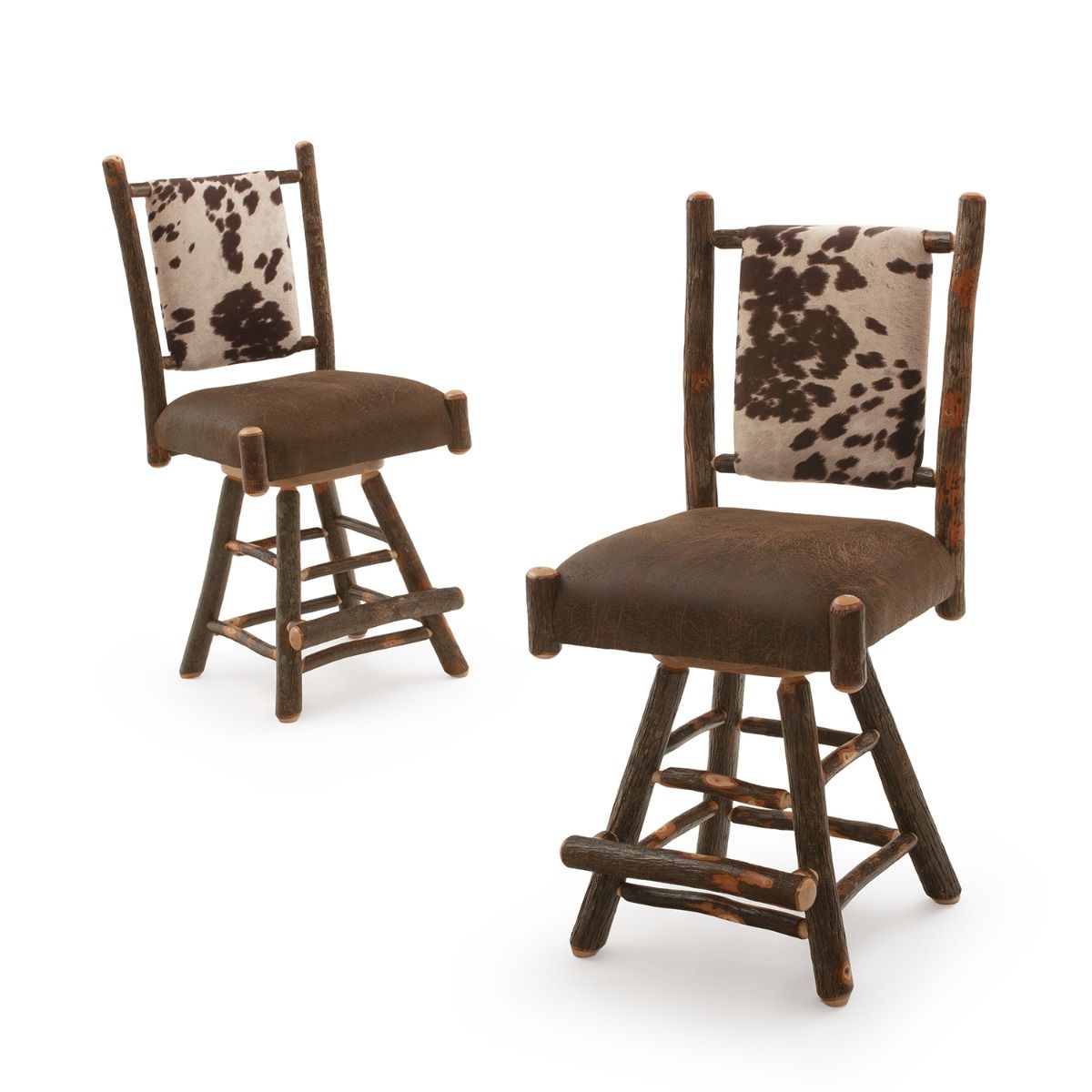 Saranac Hickory Upholstered Cowhide Swivel Bar Stool - Thumbnail 2