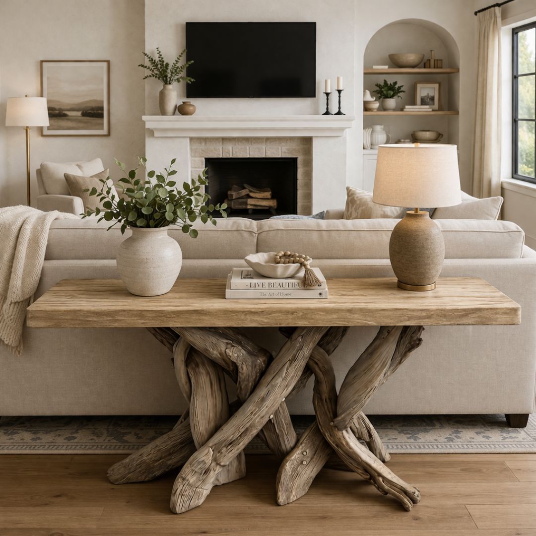 Modern Driftwood Log Sofa Table