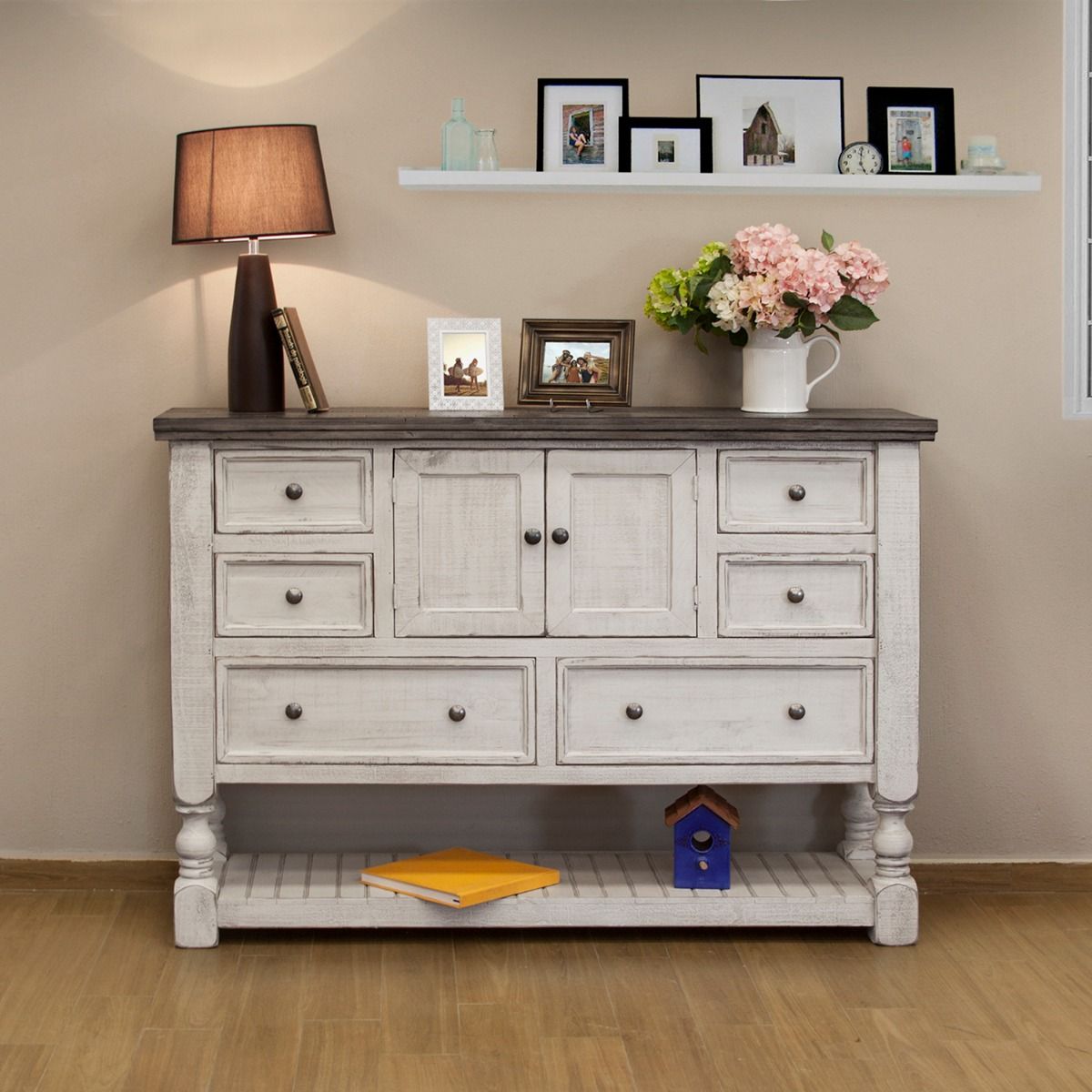 STONE COUNTRY FARMHOUSE 6 DRAWER BARNWOOD WARDROBE DRESSER