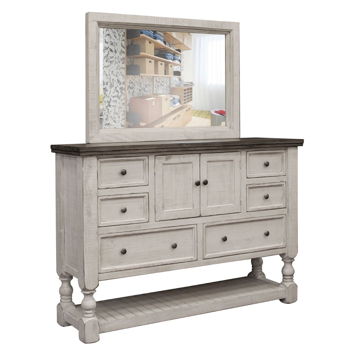 STONE COUNTRY FARMHOUSE 6 DRAWER BARNWOOD WARDROBE DRESSER