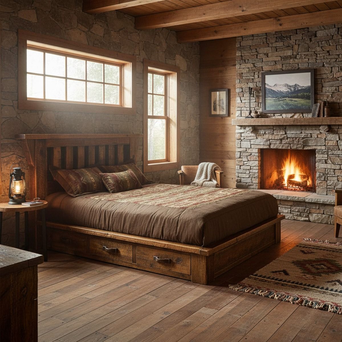 Unique Furniture Denali Walnut Brown Acacia Wood King Platform Bed, image size:1200x1200