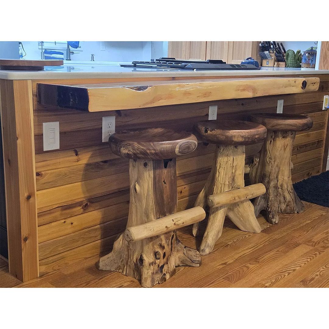 Rustic Natural Wood Teak Stool