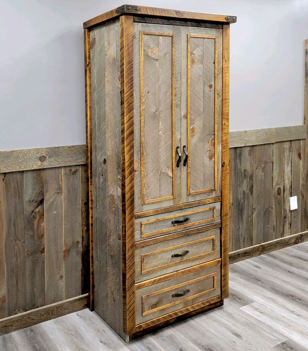 Rustic Three Drawer Weathered Pine Linen Closet, image size:1052x1200