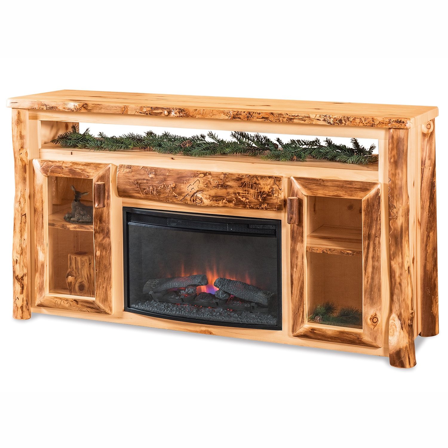 Aspen Highlands Rustic Log Fireplace TV Cabinet, image size:1500x1500