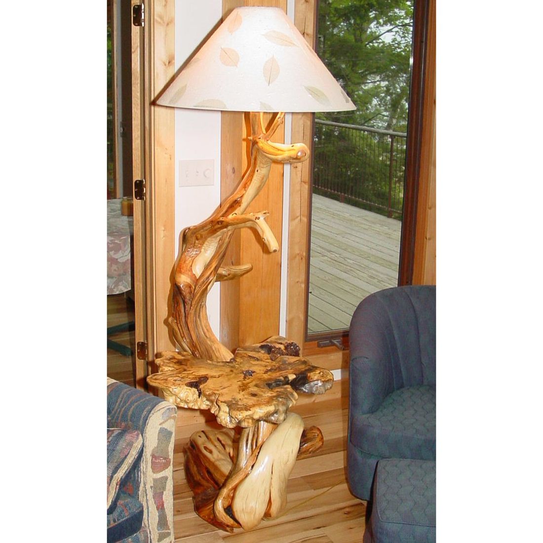 Unique Log Floor Lamp with Built in Table
