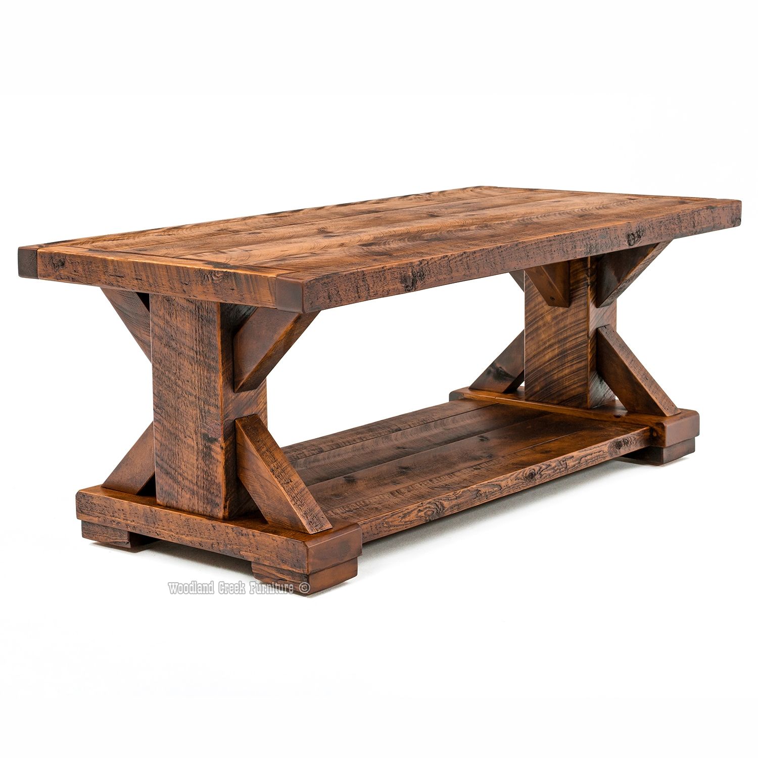 Weathered Wood Rustic Trestle Coffee Table
