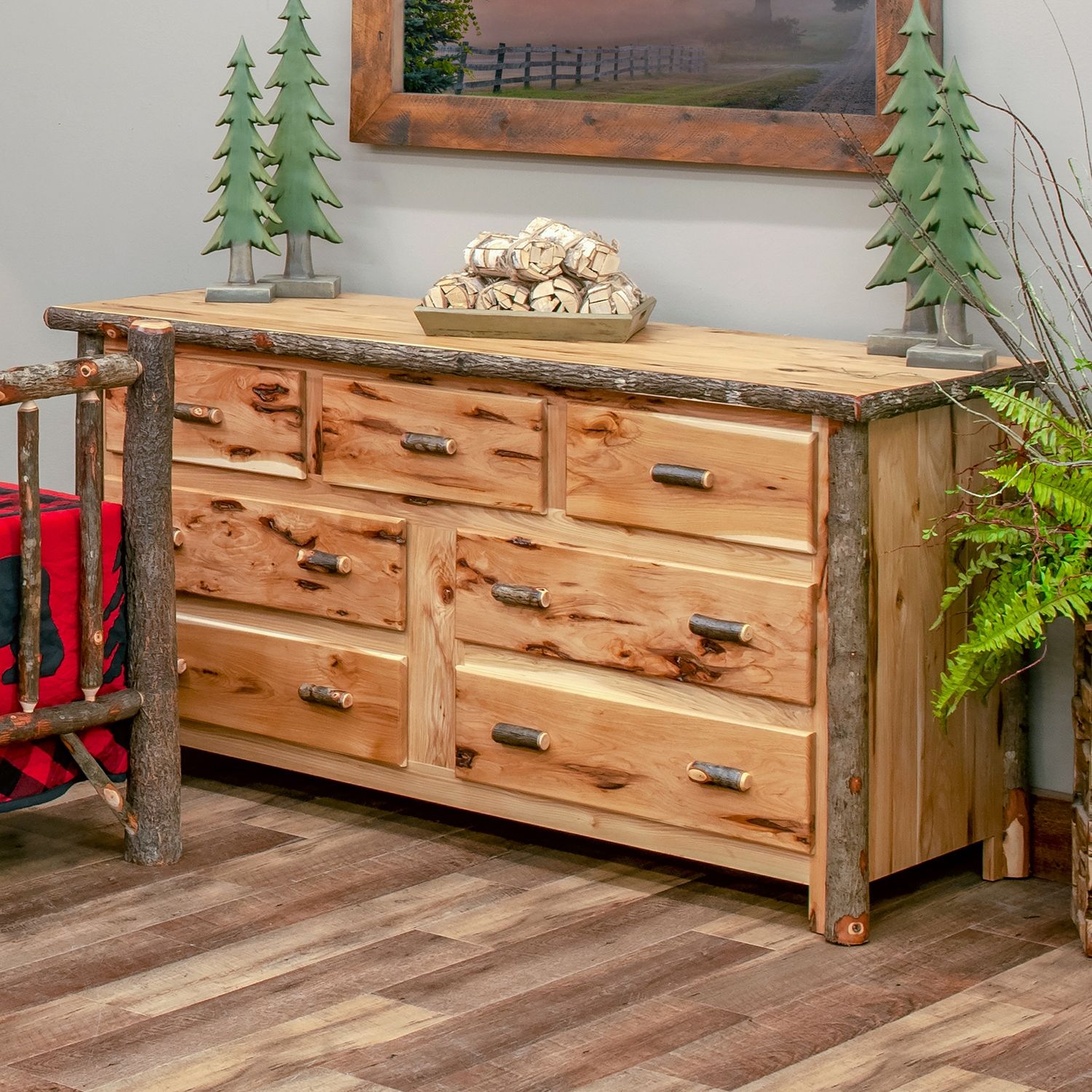 COTTAGE HICKORY 7 DRAWER LOG DRESSER