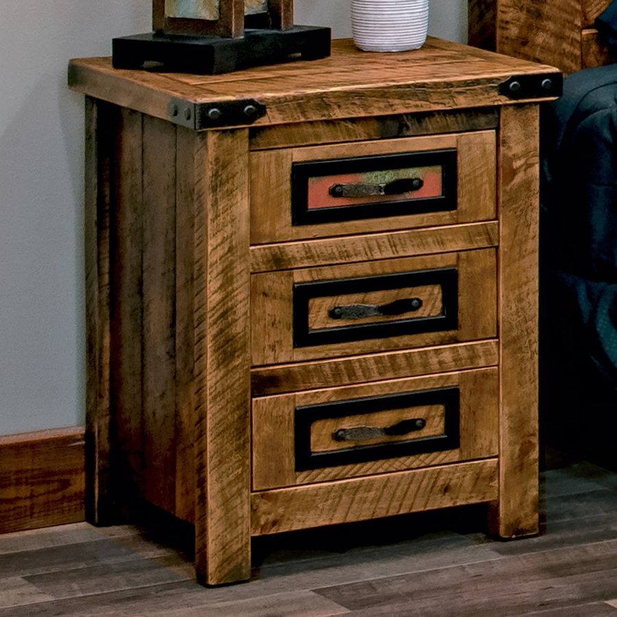 COPPER MESA 3 DRAWER BARNWOOD NIGHTSTAND