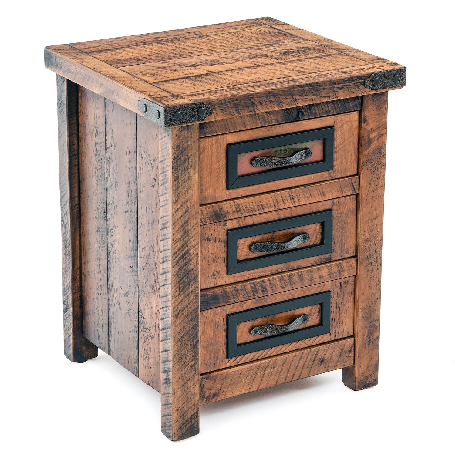 COPPER MESA 3 DRAWER BARNWOOD NIGHTSTAND