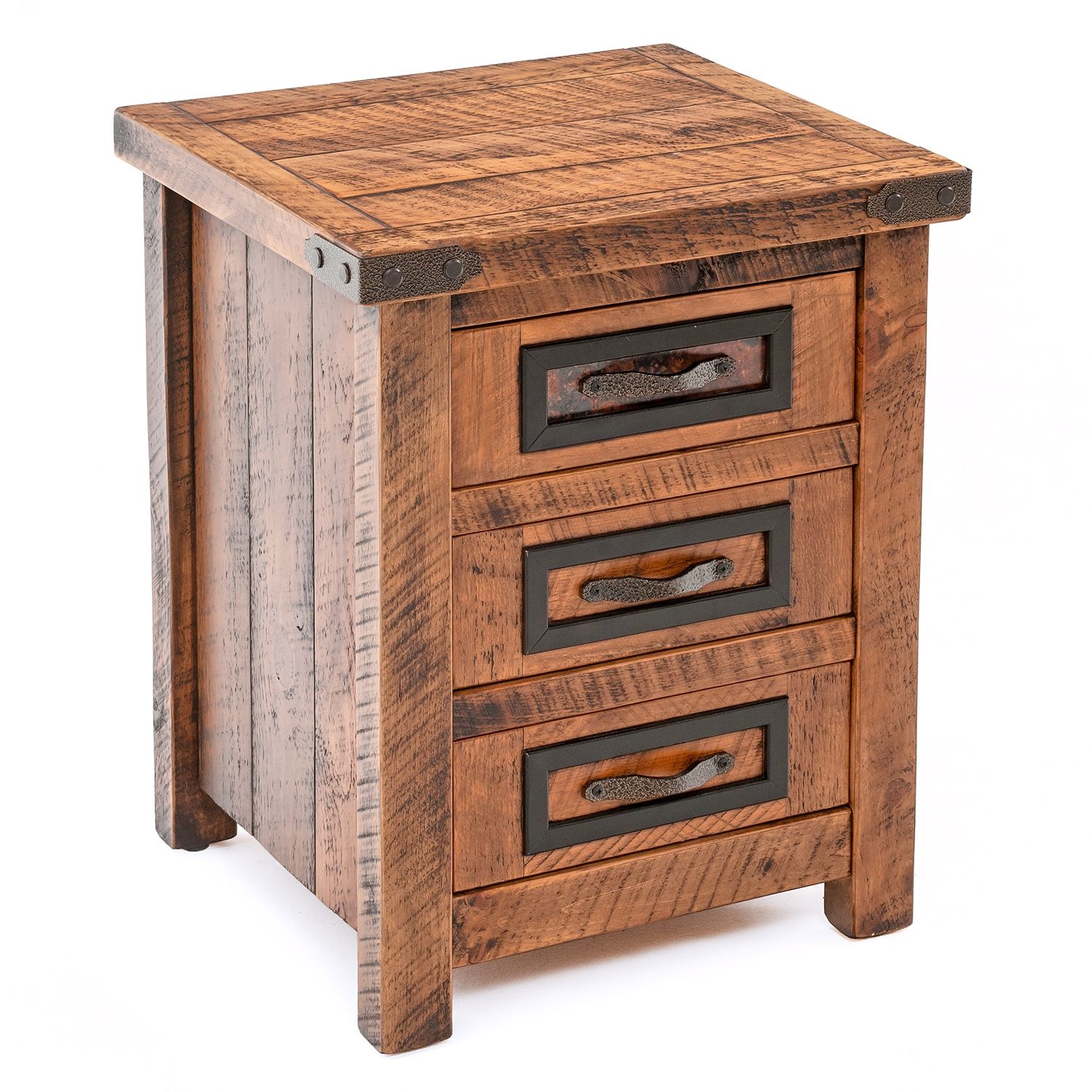 AUTUMN WOODS RUSTIC 3 DRAWER BARNWOOD NIGHTSTAND
