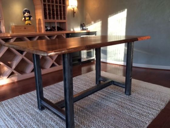 Urban Rustic Metal Beam Live Edge Table - Counter Height 36"H