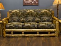 Yellowstone Rustic Aspen Log Sofa--Light Aspen; Standard Character; Clear finish; Field & Stream cushions
