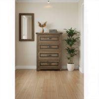 Rustic 4 Drawer Chest: Some lifestyle images are created with AI for visualization purposes. Crafted from natural solid wood, each piece is unique and will vary.