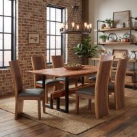 Contemporary Dining Table: Some lifestyle images are created with AI for visualization purposes. Crafted from natural solid wood, each piece is unique and will vary.