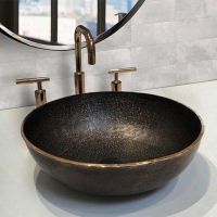 14" Small Round Oil Rubbed Bronze Terra Firma Copper Vessel Sink