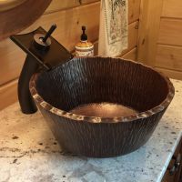 14.5" Round Forest Oil Rubbed Bronze Hammered Copper Vessel Sink