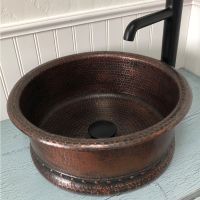 15" Round Tub Oil Rubbed Bronze Hammered Copper Vessel Sink