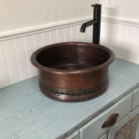 15" Round Tub Oil Rubbed Bronze Hammered Copper Vessel Sink