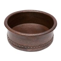 15" Round Tub Oil Rubbed Bronze Hammered Copper Vessel Sink