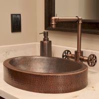 15" Small Round Oil Rubbed Bronze Hammered Copper Skirted Vessel Sink