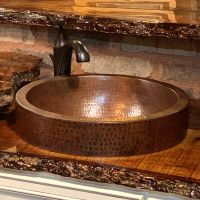 15" Small Round Oil Rubbed Bronze Hammered Copper Skirted Vessel Sink