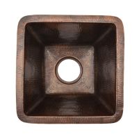 15" Square Oil Rubbed Bronze Hammered Copper Bar & Prep Sink - 3.5" Drain