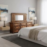 Dresser Mirror: Some lifestyle images are created with AI for visualization purposes. Crafted from natural solid wood, each piece is unique and will vary.