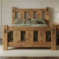 Rustic Headboard: Some lifestyle images are created with AI for visualization purposes. Crafted from natural solid wood, each piece is unique and will vary.