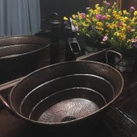 16" Oval Bucket Oil Rubbed Bronze Hammered Copper Vessel Sink