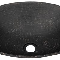 17" Oval Wired Rim Glazed Black Hammered Copper Vessel Sink