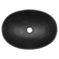 17" Oval Wired Rim Glazed Black Hammered Copper Vessel Sink