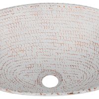 17" Oval Wired Rim Glazed White Hammered Copper Vessel Sink