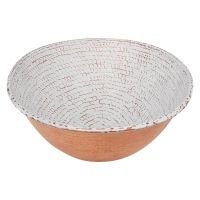 17" Oval Wired Rim Glazed White Hammered Copper Vessel Sink