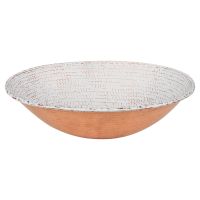 17" Oval Wired Rim Glazed White Hammered Copper Vessel Sink
