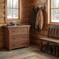 Barn Wood Chest: Some lifestyle images are created with AI for visualization purposes. Crafted from natural solid wood, each piece is unique and will vary.