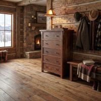 Barn Wood Chest: Some lifestyle images are created with AI for visualization purposes. Crafted from natural solid wood, each piece is unique and will vary.