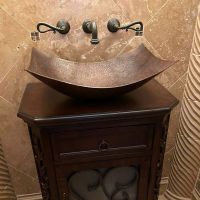 18" Rectangular Modern Slope Oil Rubbed Bronze Hammered Copper Vessel Sink
