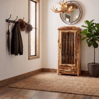 Log Gun Cabinet: Some lifestyle images are created with AI for visualization purposes. Crafted from natural solid wood, each piece is unique and will vary.