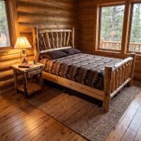 Log Nightstand: Some lifestyle images are created with AI for visualization purposes. Crafted from natural solid wood, each piece is unique and will vary.