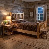 Log Nightstand: Some lifestyle images are created with AI for visualization purposes. Crafted from natural solid wood, each piece is unique and will vary.