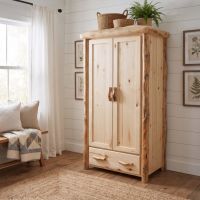 Rustic Wardrobe: Some lifestyle images are created with AI for visualization purposes. Crafted from natural solid wood, each piece is unique and will vary.