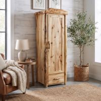 Rustic Wardrobe: Some lifestyle images are created with AI for visualization purposes. Crafted from natural solid wood, each piece is unique and will vary.